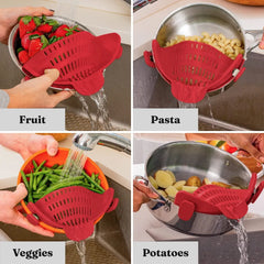 Silicone Clip on Pan Pot Strainer Anti Spill Pasta Pot Strainer Food Grade Fruit Colander for Pasta Fruit Vegetable