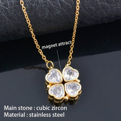 SINLEERY Unusual together 4 crystal heart flower pendant stainless steel necklace gold silver color chain XL333 ZD1 SSK