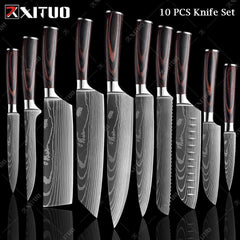 XITUO Chef knife 1-10 Pcs Set Kitchen Knives Laser Damascus Pattern Sharp Japanese Santoku Knife Cleaver Slicing Utility Knife - Wowza