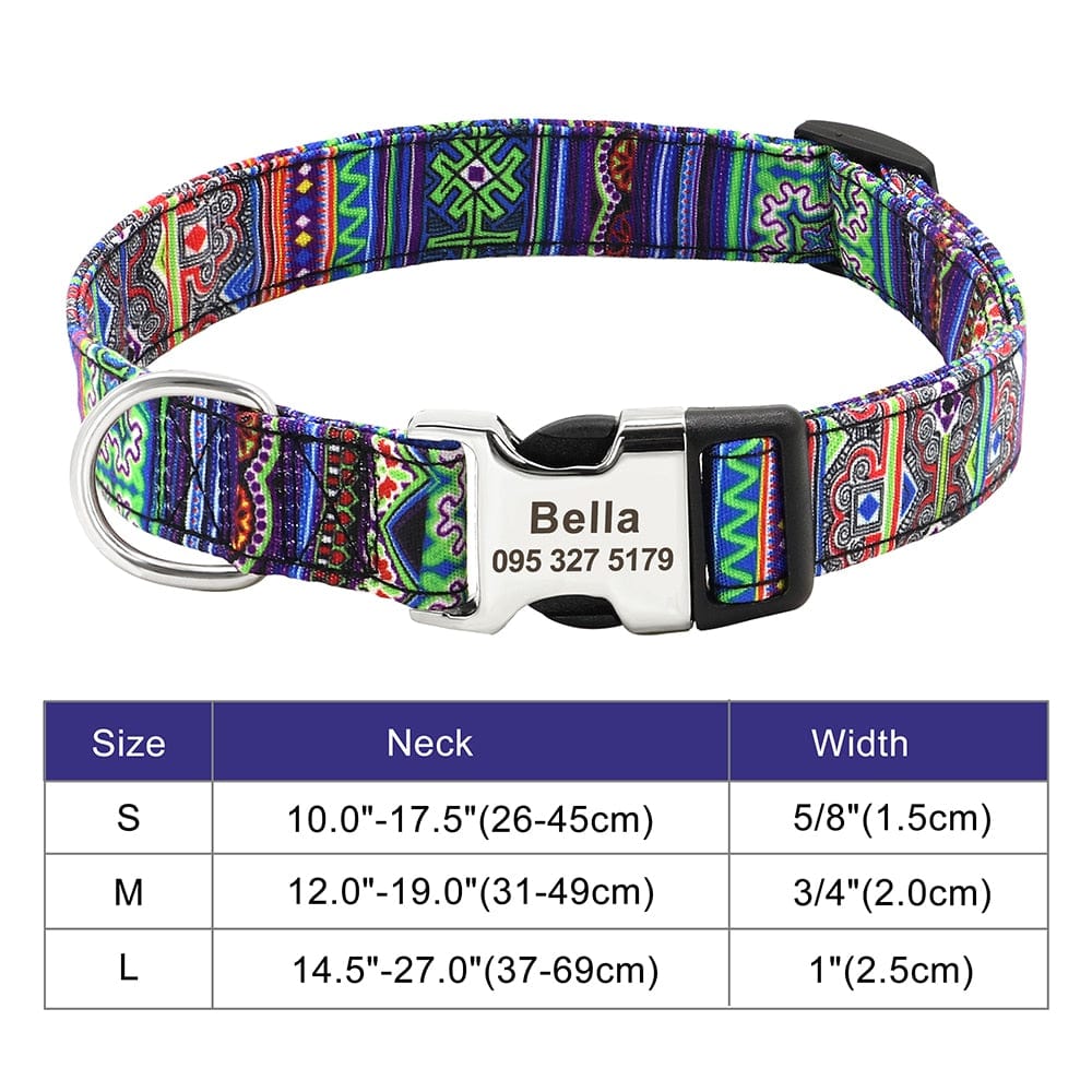 Customized Printed Pet Collar Nylon Dog Collar Personalized Free Engraved Puppy ID Name Collar for Small Medium Large Dogs Pug - Wowza