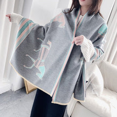 Luxury Winter Cashmere Scarf Women 2023 Design Warm Pashmina Blanket Horse Scarves Female Shawl Wraps Thick Foulard Bufanda