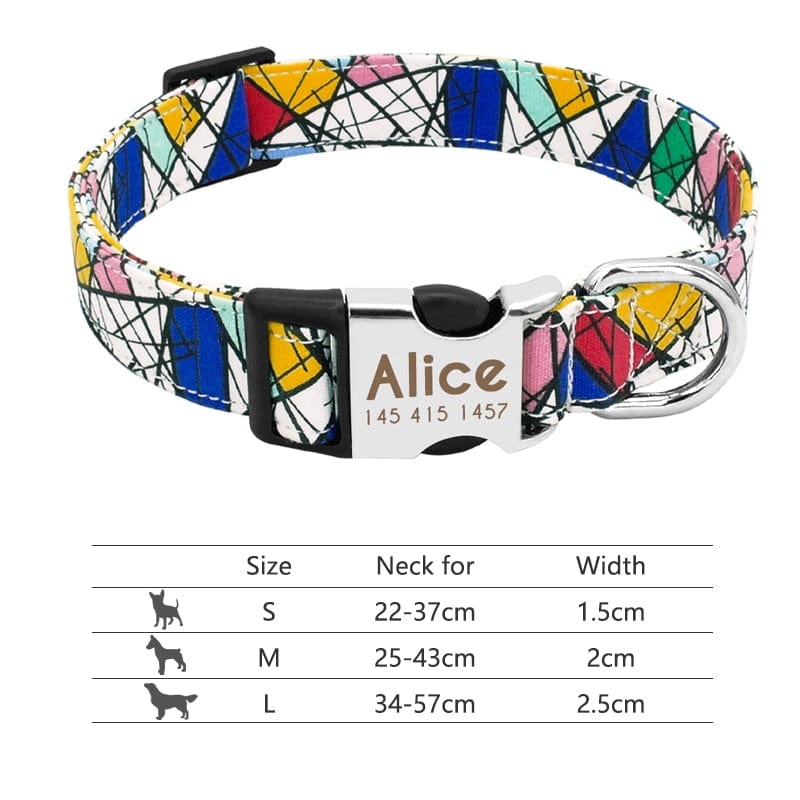 Customized Printed Pet Collar Nylon Dog Collar Personalized Free Engraved Puppy ID Name Collar for Small Medium Large Dogs Pug - Wowza