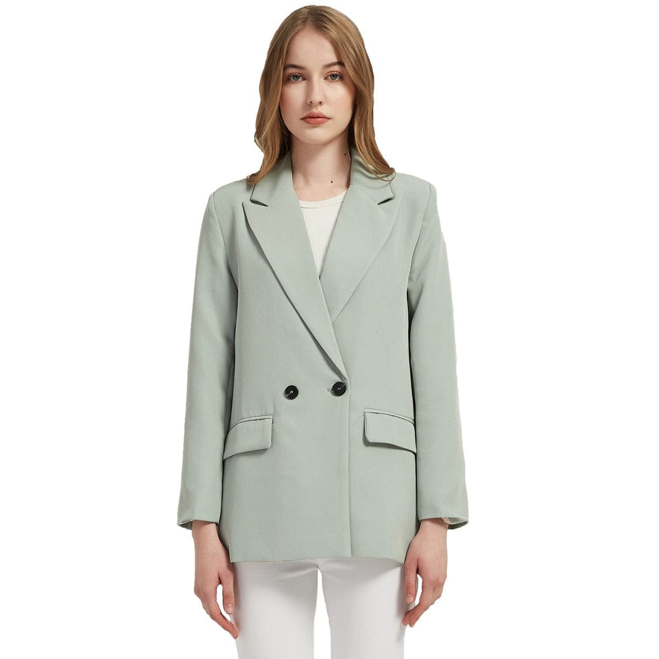 Autumn and spring women's blazer jacket casual solid color double-breasted pocket decorative coat