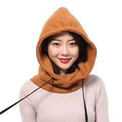 Sparsil Unisex Winter Cotton Hat Warm Thick Ear Neck Protection Beanies Women Men 2 Layer Hooded Collar Removable Drawstring Cap