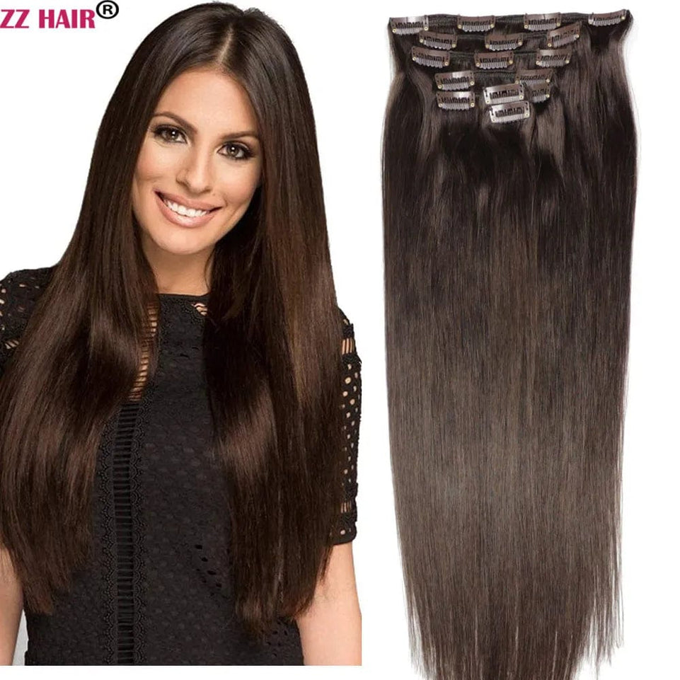 100% Human Hair Extensions 16"-24" Machine Made Remy Hair 7Pcs Set 100g-140g  Full Head Straight Natural