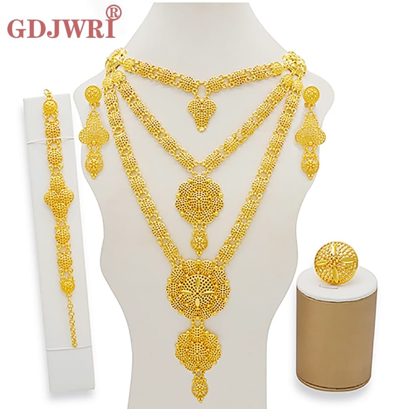 Dubai Jewelry Sets Gold Color Necklace & Earring Set For Women African France Wedding Party Jewelery Ethiopia Bridal Gifts