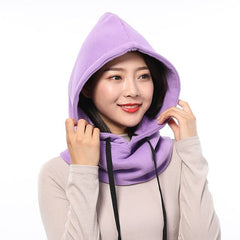 Sparsil Unisex Winter Cotton Hat Warm Thick Ear Neck Protection Beanies Women Men 2 Layer Hooded Collar Removable Drawstring Cap