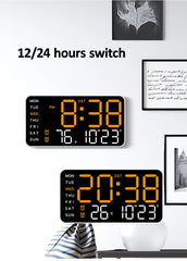 Large Digital Wall Clock Temp Date Week Display Remote Control USB Powered Table Clock Wall-mounted Dual Alarms LED Clocks