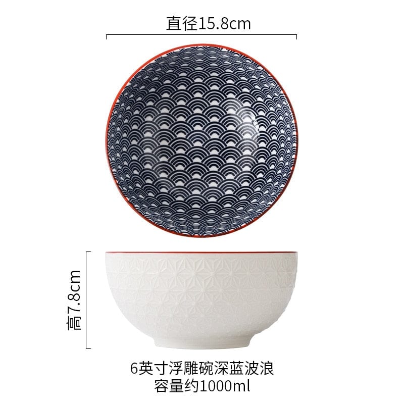 Nordic Style 6-inch Soup Bowl Underglaze Ceramic Tableware Household Instant Noodle Restaurant Simple Creative Embossed Ramen - Wowza