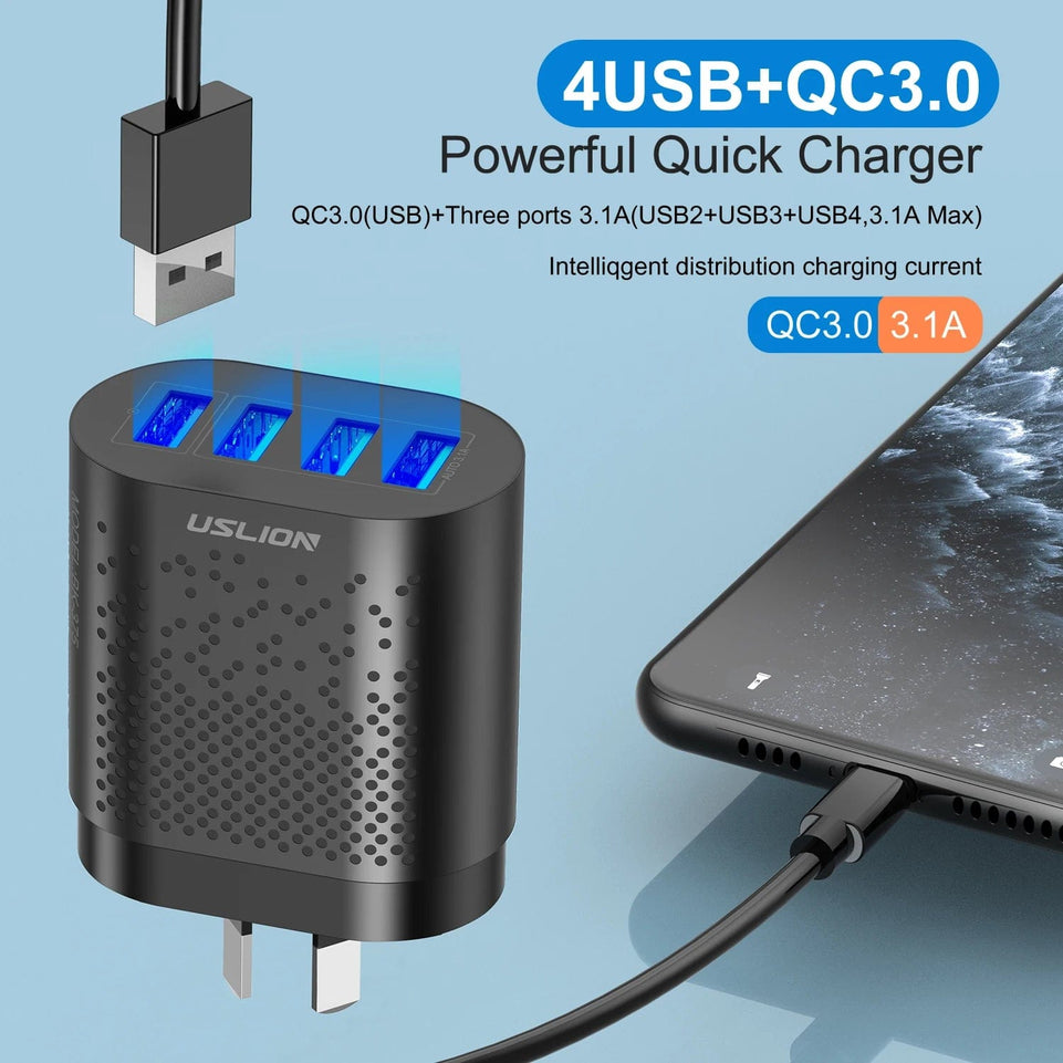 AU 48W 4 ports Charger Travel Fast Charger USB Type C Quick Charger Australian Plug Mobile Phone Charger For iPhone Sony