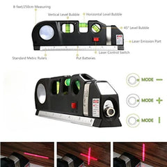 Laser Level Horizon Vertical Measure 8FT Aligner Standard and Metric Rulers Multipurpose Measure Level Laser Black