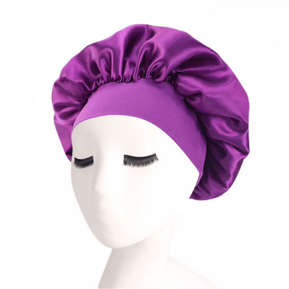 Newly Women's Satin Solid Sleeping Hat Night  Hair Care Bonnet Nightcap For Women Men Unisex Cap