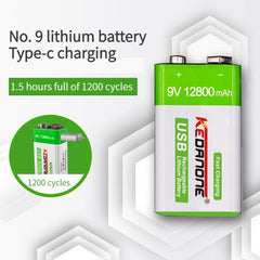 9V Rechargeable Battery 12800mAh 6F22 Micro USB 9v Li-ion Lithium Batteries for Multimeter Microphone Toy Remote Control KTV