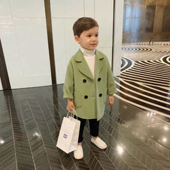 Winter Grid Jackets Boys Girl Woolen Double-breasted Baby Boy Trench Coat Lapel Autumn Kids Outerwear Coats Spring Wool Overcoat