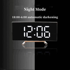 Curved Screen Digital Alarm Clock Temperature Date 2 Levels Brightness Adjustment Snooze Table Clock 12/24H Night Mode LED Clock