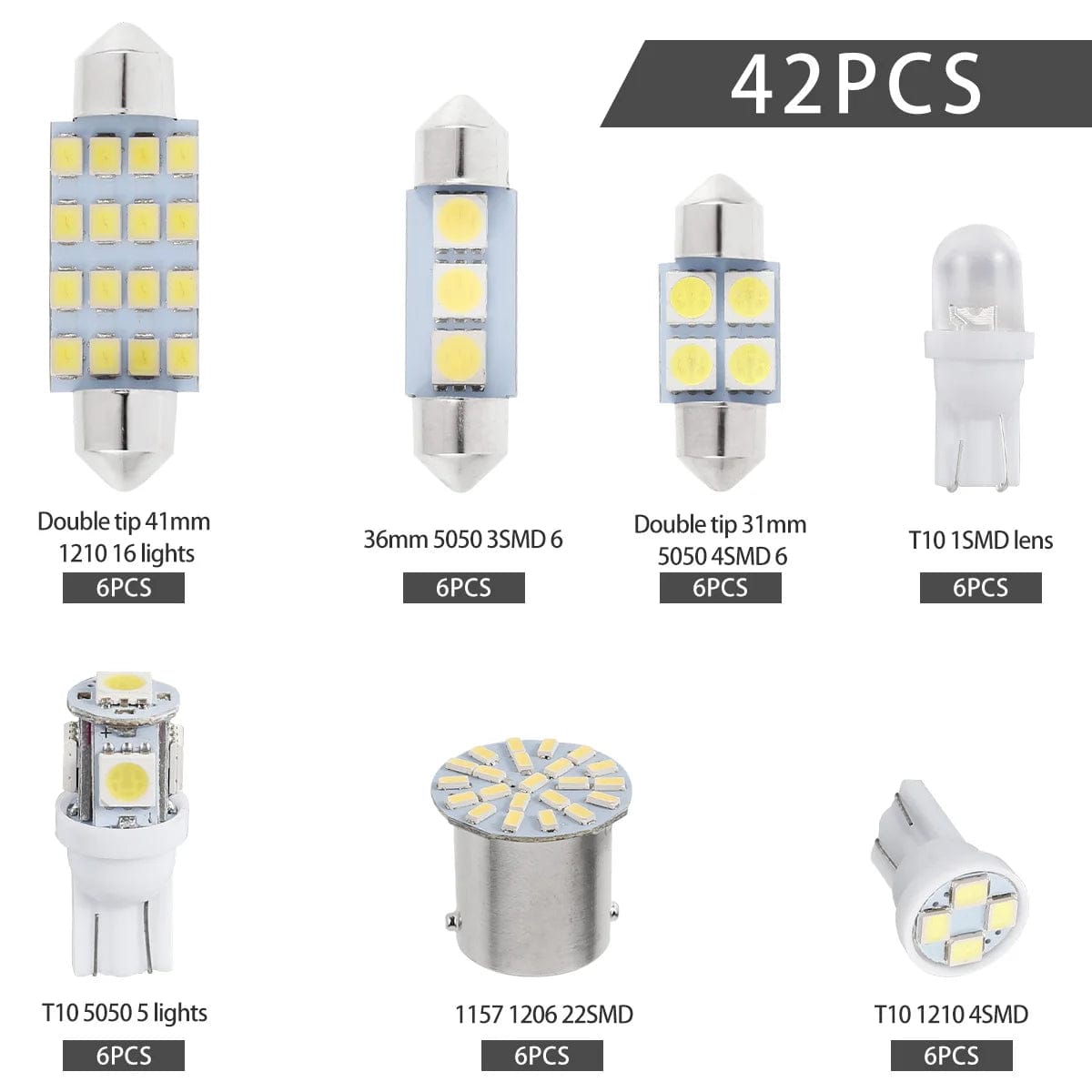 42pcs LED Car Interior Lights Bulb T10 6000K SMD LED Replacement License Plate/Reading Light Bulbs Xenon White Interior Light