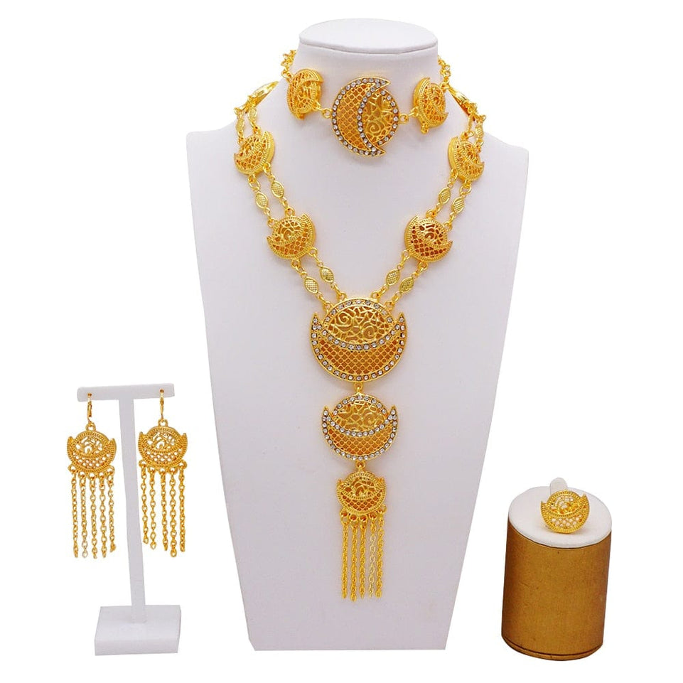 Dubai Jewelry Sets Gold Color Necklace & Earring Set For Women African France Wedding Party Jewelery Ethiopia Bridal Gifts