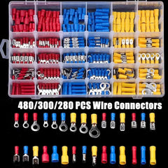 Cable Connector 480/300/280PCS Insulated Electrical Wire Crimp Spade Butt Ring Fork Set Ring Lugs Rolled Terminals Assorted Kit