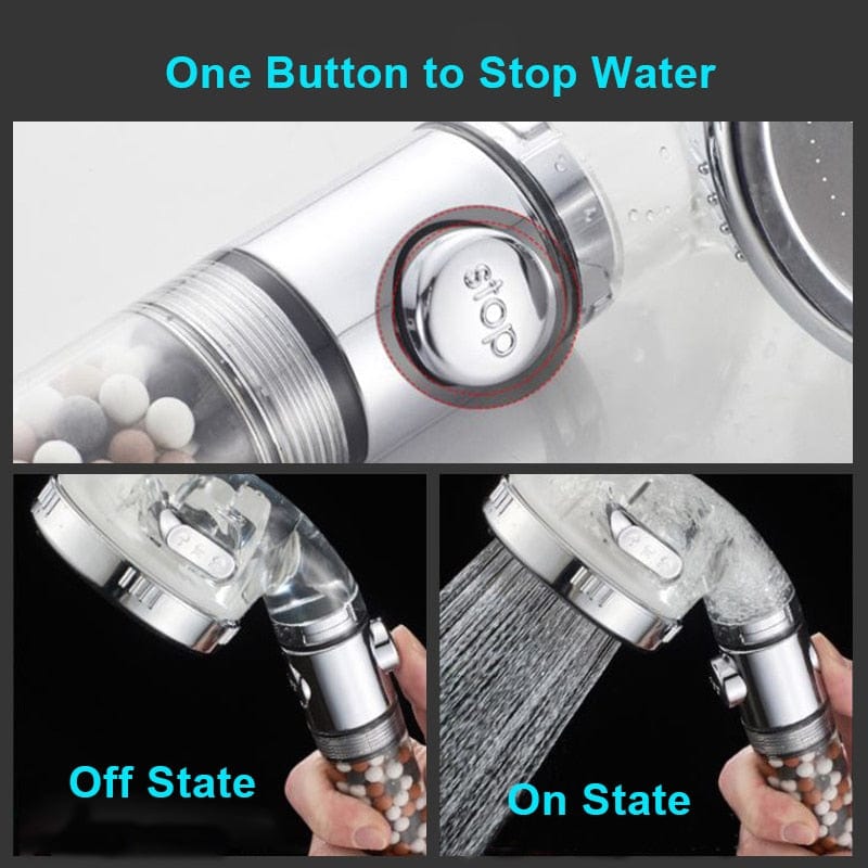 Adjustable High Pressure Shower Head Tourmaline Replaceable Filter SPA Shower Water Saving  Switch Button Shower