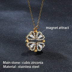 SINLEERY Unusual together 4 crystal heart flower pendant stainless steel necklace gold silver color chain XL333 ZD1 SSK