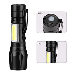 LED Flashlight 18350 Super Bright Torch Rechargeable USB Light Waterproof with CAP CLIP for Hiking Camping