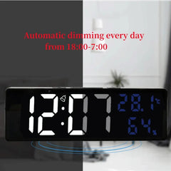 9 Inch Large Digital Wall Clock Temperature and Humidity Display Night Mode Table Alarm Clock 12/24H Electronic LED Clock