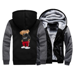 Thick Mens Hoodies Fashion Teddy Bear Printing Male Jacket Hip Hop Brand Outwear Hot Sale Camouflage Sleeve Men's Jacket Casual