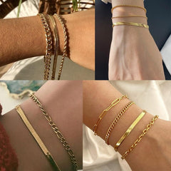 Charm Stainless Steel Snake Chain Bracelet for Women Girls Gold Color Herringbone Link Bracelet Bohemian Jewelry