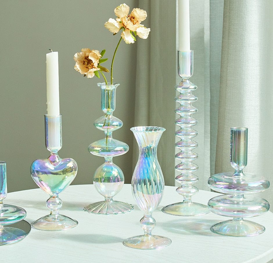 Handmade Colored Vintage Glass Candlestick candle holders Romantic Dinner Decoration for Home Wedding Taper Candle Holder Gift