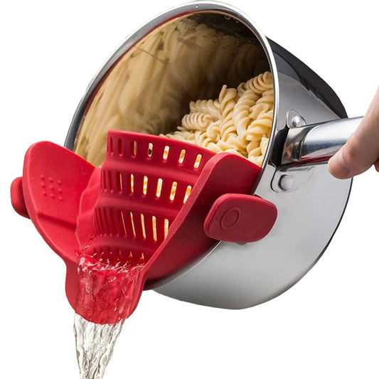 Silicone Clip on Pan Pot Strainer Anti Spill Pasta Pot Strainer Food Grade Fruit Colander for Pasta Fruit Vegetable