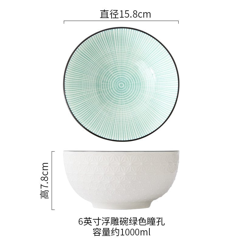 Nordic Style 6-inch Soup Bowl Underglaze Ceramic Tableware Household Instant Noodle Restaurant Simple Creative Embossed Ramen - Wowza