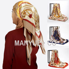 Square Silk Scarves Women 90*90cm Satin Hijab Scarf Muslim Female Chiffon Shawls And Wrap Hair Head Scarves Pareo Bandanna