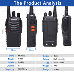 2/4PCS 12W Walkie Talkie Dual Band Portable Long Range Standby UHF 400-470MHz USB Ham Two Way Radio for Hunting