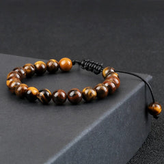 8mm Tiger Eye Stone Beads Bracelet Adjustable Braided Rope Bangles Natural Lava Rock Men Women Yoga Healing Balance Bracelets