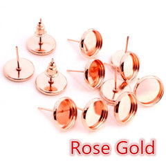 6/8/10/12/14/16/18/20mm 8 Colors Plated High Quality Stainless Iron Earring Studs(with Ear plug) Base,Fit 6-20mm Glass Cabochons