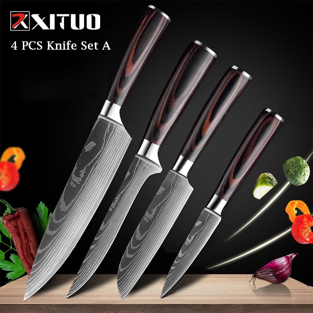 XITUO Chef knife 1-10 Pcs Set Kitchen Knives Laser Damascus Pattern Sharp Japanese Santoku Knife Cleaver Slicing Utility Knife - Wowza