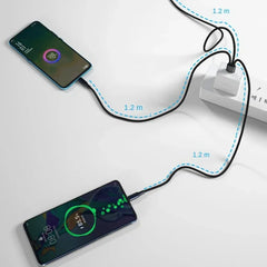 All Phones USB Charge Cable 3 Type-C 3 Micro USB Spliter Cord Fast Charging 5A For Mobile Phone Power Bank Charging Together 1.2m