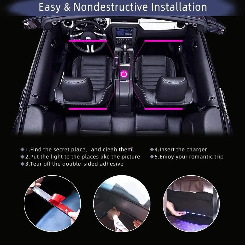 LED Car Interior Neon 48 72  Ambient Foot Light with USB Wireless Remote Music App Control Auto RGB Atmosphere Decorative Lamps