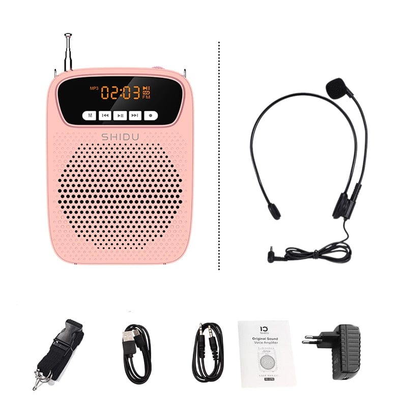 SHIDU 15W Portable Voice Amplifier Wired Microphone FM Radio AUX Audio Recording Bluetooth Speaker For Teachers Instructor S278