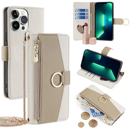 Case for IPhone 14 13  12 11 XR XS Max  X-XS Pro Plus 6-6S 7-8-SE3 With Mirrors Chain Card Holder Cover