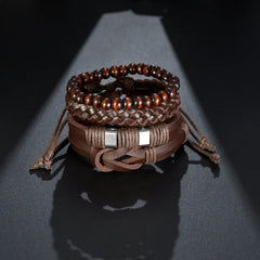 Set Braided Wrap Leather Bracelet for Men Vintage Life Tree Guitar Wood Beads Fashion Male Bracelets Wristband