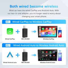 Mini Wireless CAR PLAY Adapter 2 in 1 5G Wifi & Bluetooth 5.0 Android Auto Plug and Play Non-inductive Connection