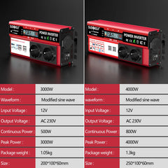 Power Inverter DC 12V To AC 220V 230V Transformer with 4 USB EU Socket Charge with LED Display for RV Phone Car