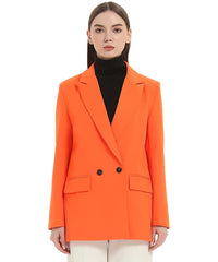 Autumn and spring women's blazer jacket casual solid color double-breasted pocket decorative coat