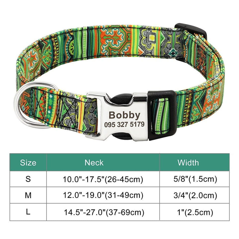 Customized Printed Pet Collar Nylon Dog Collar Personalized Free Engraved Puppy ID Name Collar for Small Medium Large Dogs Pug - Wowza