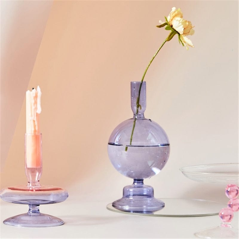 Floriddle Lilac Candle Holders Glass Candlestick holder for Wedding Table Centerpieces Nordic Vase Home Decoration Gift
