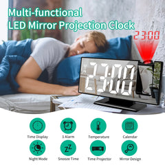 Projector LED Clock 180° Arm Projection Alarm Clock Time Temperature USB Plug-in Digital Alarm Clock Snooze Table Clock 12/24H