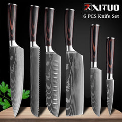 XITUO Chef knife 1-10 Pcs Set Kitchen Knives Laser Damascus Pattern Sharp Japanese Santoku Knife Cleaver Slicing Utility Knife - Wowza