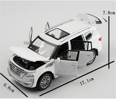 Nissan Patrol Alloy Die cast Y62 Toy Car Model With Travel Rack Sound And Light Pull Back Vehicle Collection Children's Toys