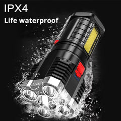 5 LED High Power Led Flashlight Torch Rechargeable Camping Spotlight with Side Light 3 Lighting Modes for Camping Adventure Outdoor